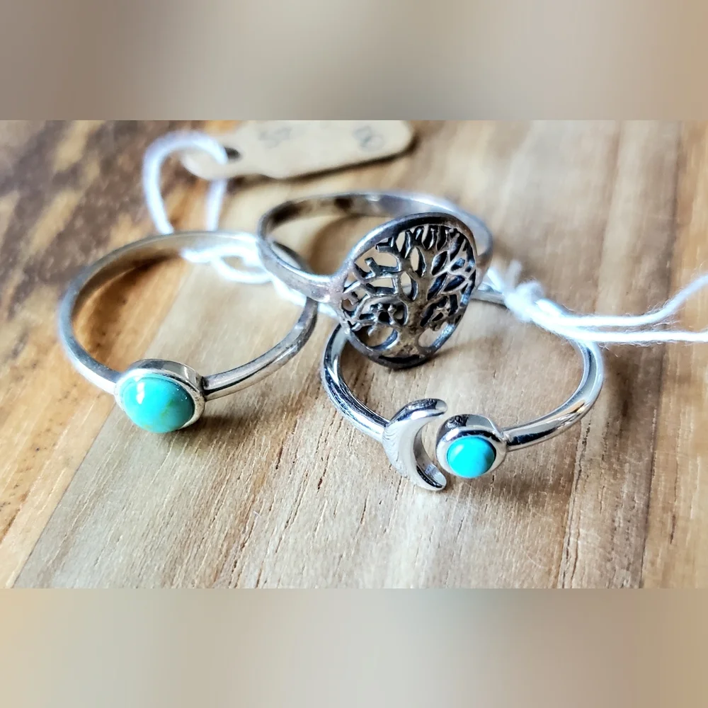 Silver and Turquoise Ring Set - Picture 1 of 2